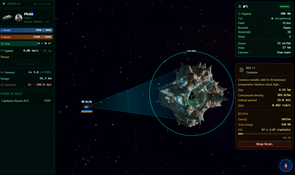 Scanning an asteroid cluster for resources