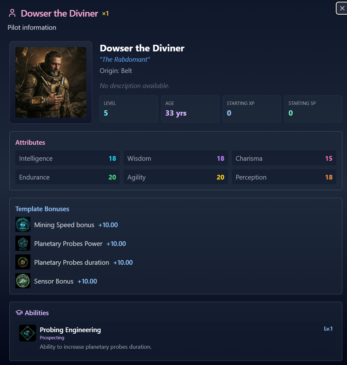 The Dowser โ pilot card and attributes
